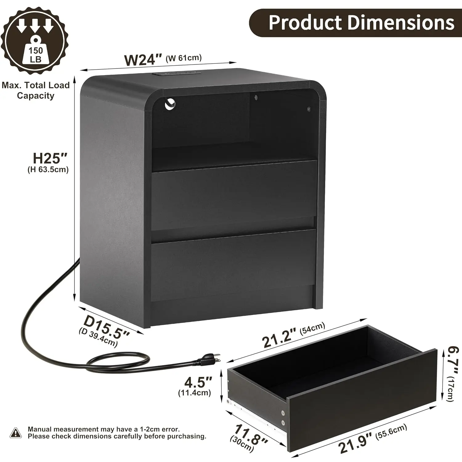 Nightstand with Charging Station & USB Ports, 25