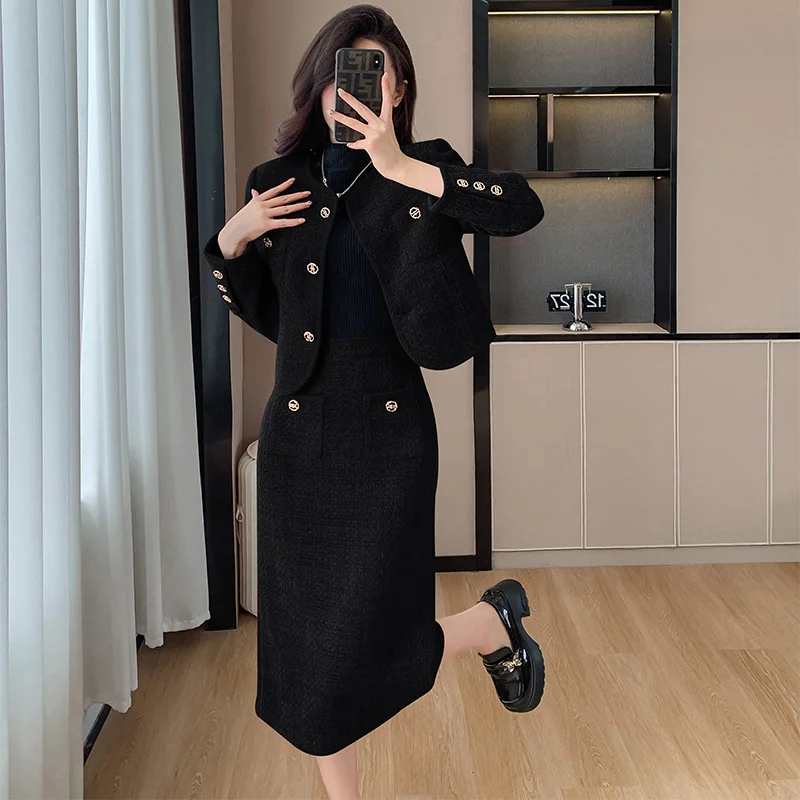 2023 New Red Suit Women\'S Fashion Casual Suit Jacket + Mid Skirt Suit Sexy Party Rich Honour Small Fragrance Tweed Two-Piece Set