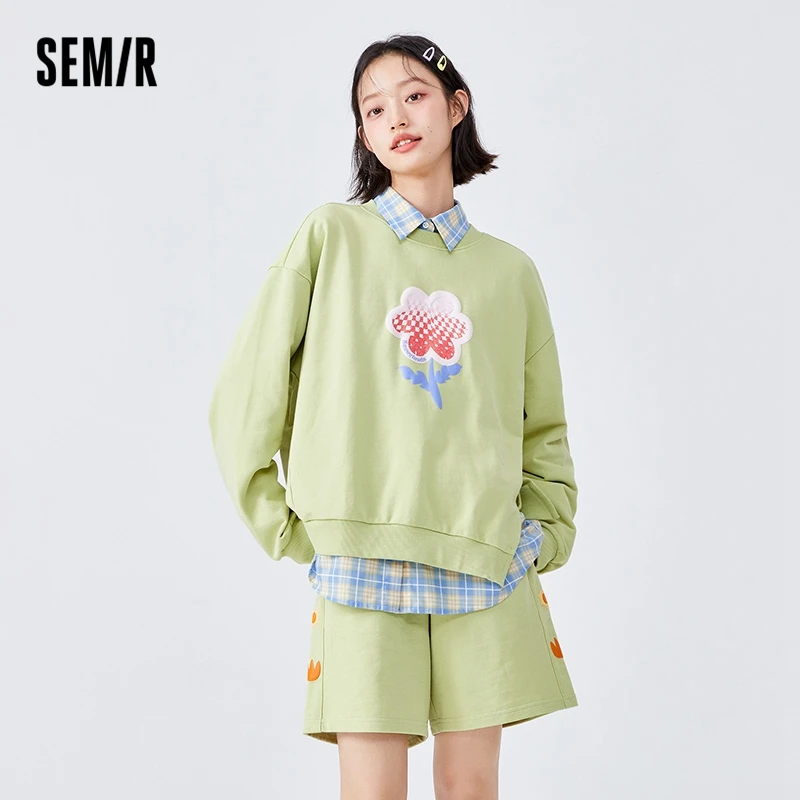 Semir Set Women Long Sleeved Sweater Shorts 2023 New Loose Sports Two-Piece Set