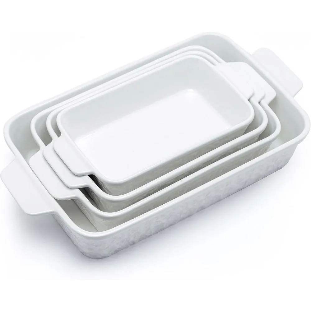 

Casserole Dishes for Oven, Baking Dishes, Ceramic Bakeware Sets of 4, Rectangular Baking Pan Set with Handles for Baking, Casser