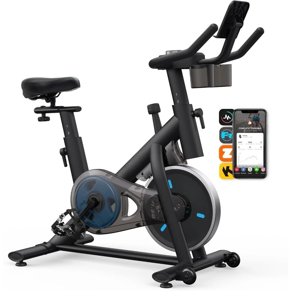 

Exercise Bike, Brake Pad Stationary Bike with Exclusive App, Low Noise Indoor Cycling Bike with 300lbs Weight Capacity