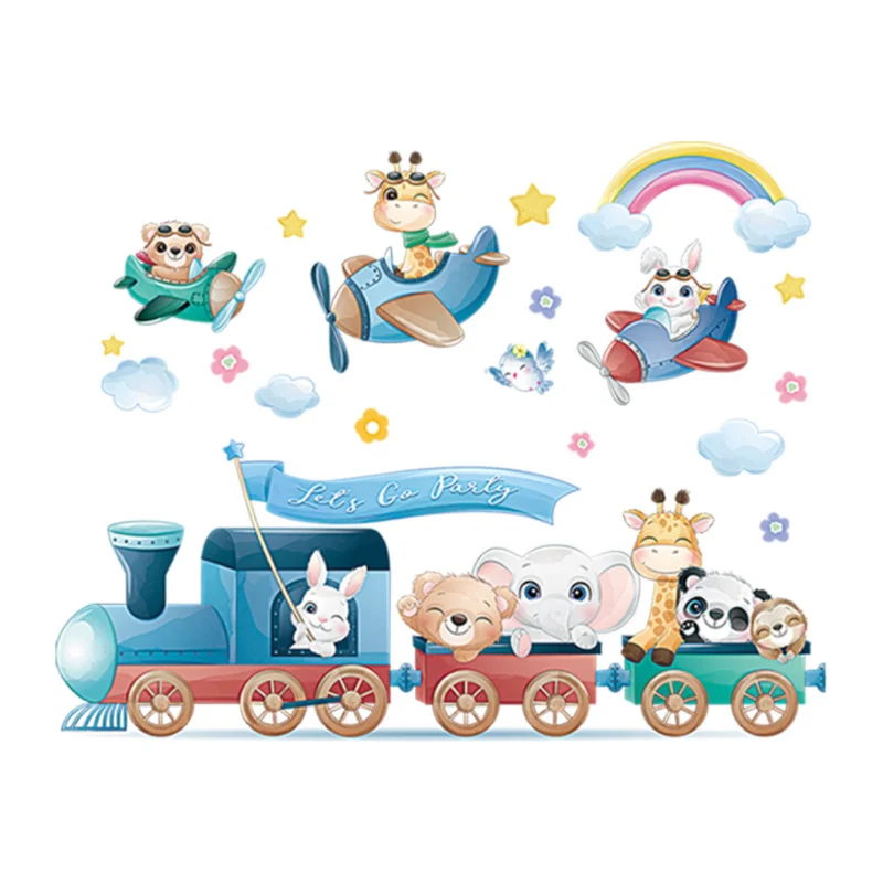 Cute Small Animal Train Travel Wall Sticker Shop Window Glass Layout Electrostatic Sticker Moisture-proof Anti Fouling Removable