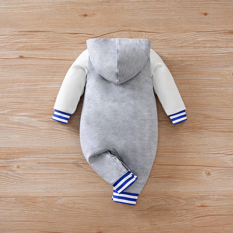 Newborn Baby Baseball Clothes grey 0-12 Months Boston hooded Long Sleeve Footies Toddler boys Clothes Kids Jumpsuit Pyjama