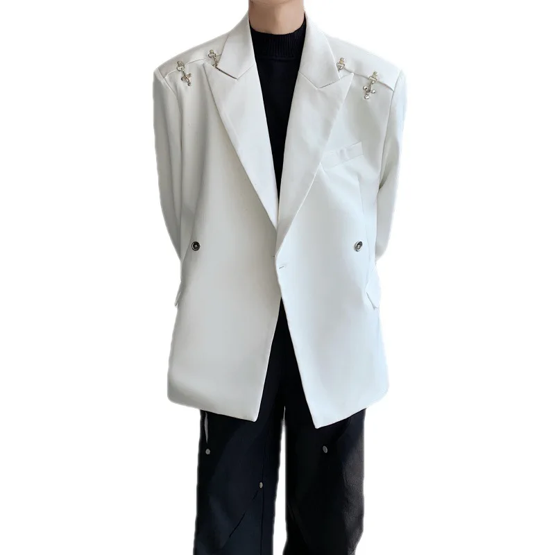 Y2K Temperament Airplane Buckle Pad Shoulder Suit mens jacket costume homme verde hombre men clothing coat men
