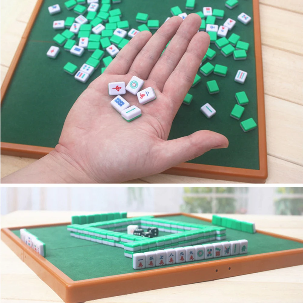 Mini Mahjong Set with Folding Mahjong Table Portable Mah Jong Game Set for Travel Family Leisure Time Indoor Entertainment
