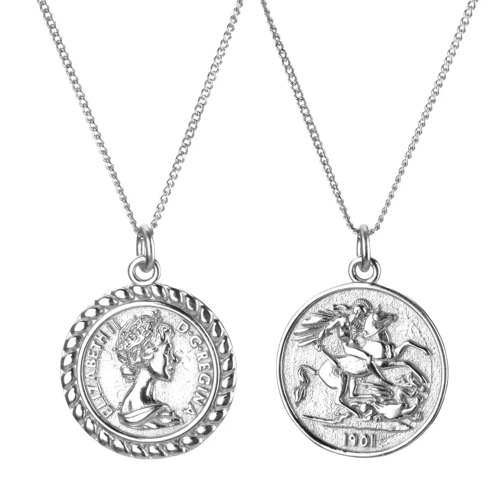 ANDYWEN 925 Sterling Silve 19mm Women Image Coin Pendant Long Chain Necklace Gold Double Side Horse 2 Types Rock Punk Jewelry