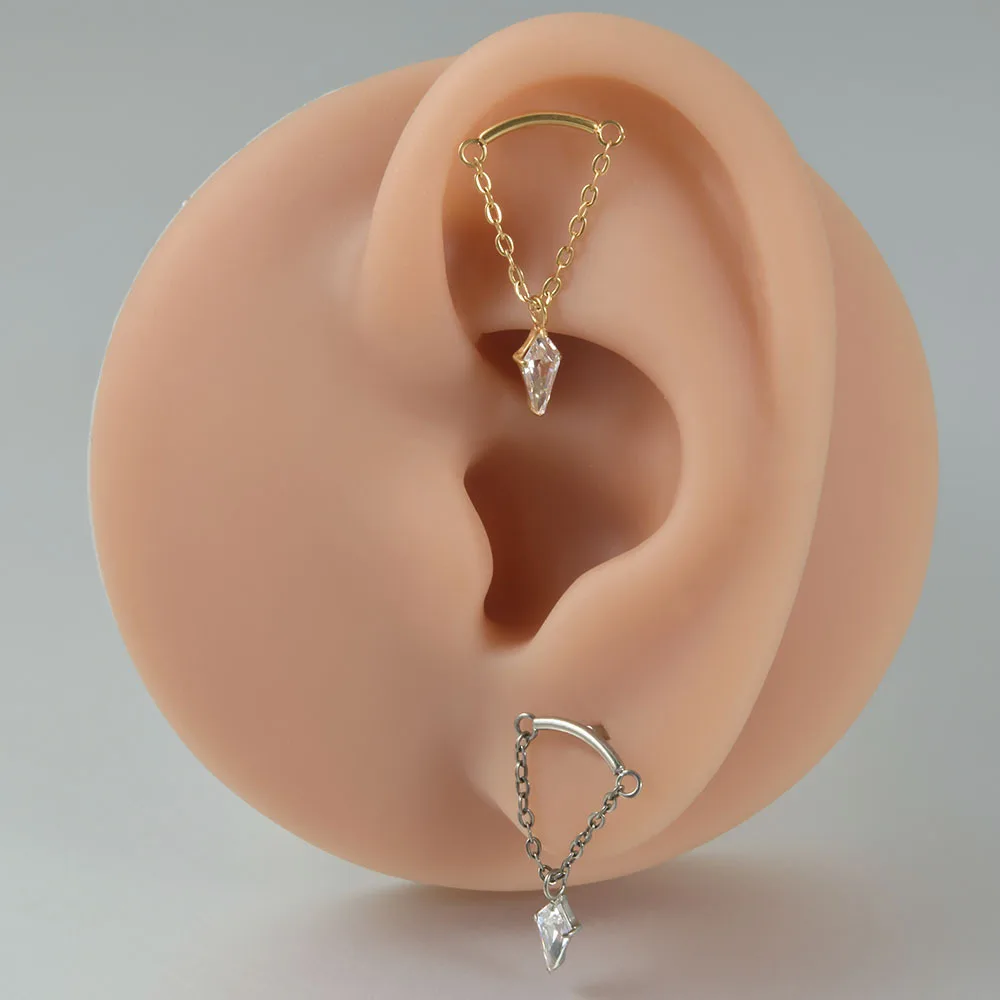 Titanium Piercing Labret Stud with CZ Flower Pendant Chain