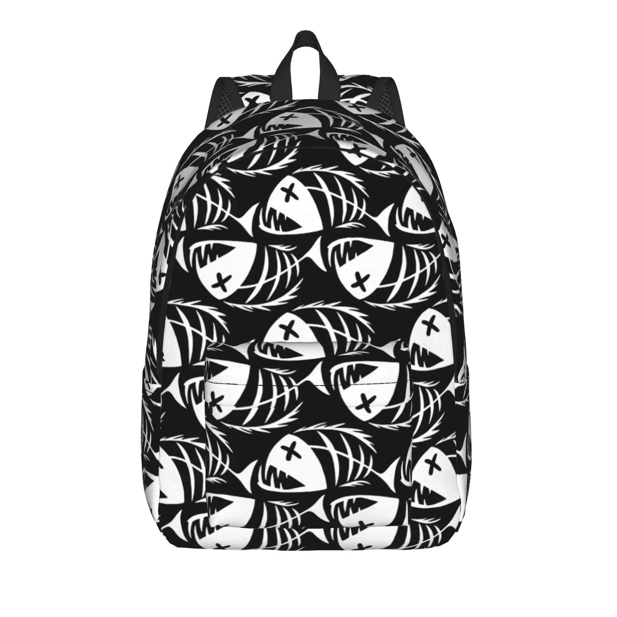 White Monster Skeleton Fish Seamless Pattern Backpack  College Backpacks Girl Design Soft School Bags Leisure Rucksack