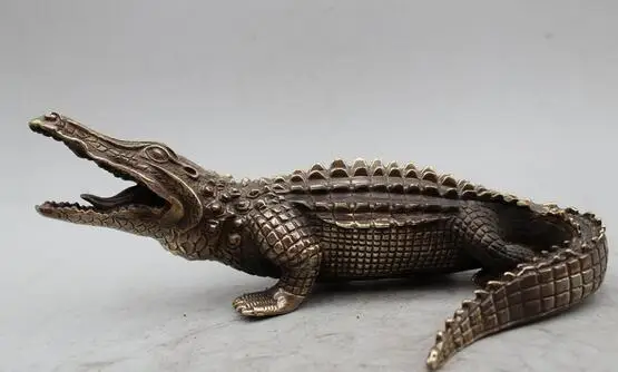 

Art Bronze home decoration 11" Old Chinese China Copper Bronze Lifelike Crocodilian Cayman Crocodile Statue