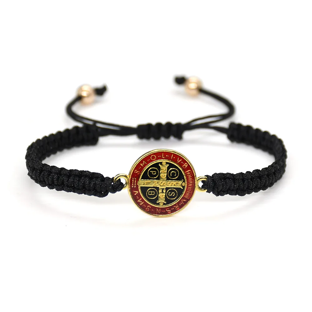 Christian Saint Benedict Bracelet Red or Black Rope Chain San Benito Cross Bracelet Lucky Amulet Jewelry for Men Women