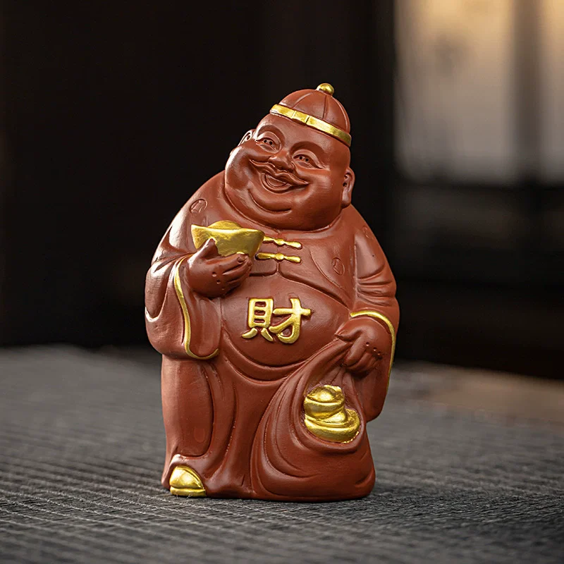 New Chinese Zodiac Pig Fortune Tea Pet, Yixing Zisha Clay Teapot Pallet Ornament, Tea Ceremony Desktop Decoration Gift for Men
