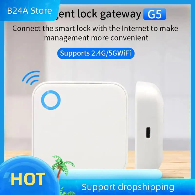 

B24A 2.4G+5G TTLOCK WIFI Gateway G5 Bluetooth Mesh Door Lock Gateway G5 For Tthotel TTLOCK APP Hotel Lock Hub
