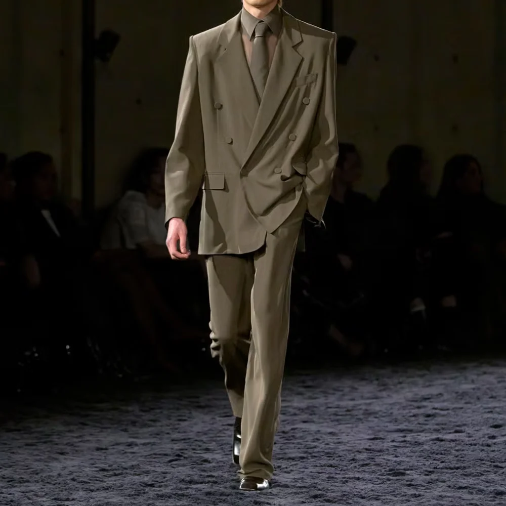 

Double Breasted Men Suit Two Pieces(Jacket+Pants) Lapel Outfits Chic Casual Party Prom Wedding Set
