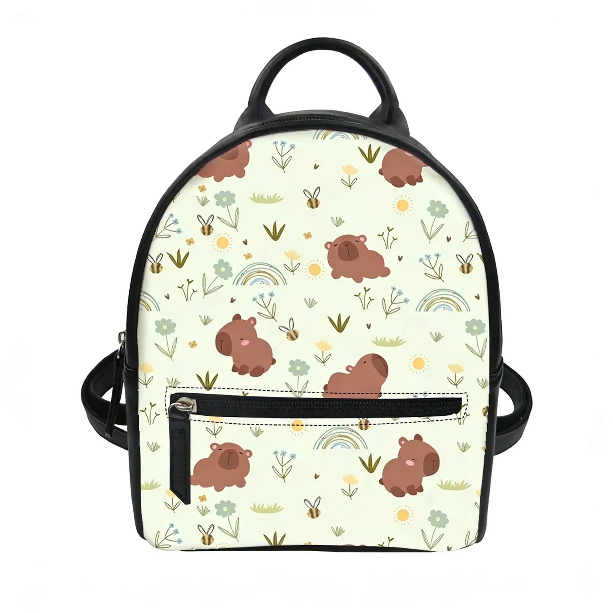 

Capybara Cartoon Backpack Purse Women Schoolbag Customized Double Shoulder Bag High Quality Mini Daypack Leather Travel Bag Gift
