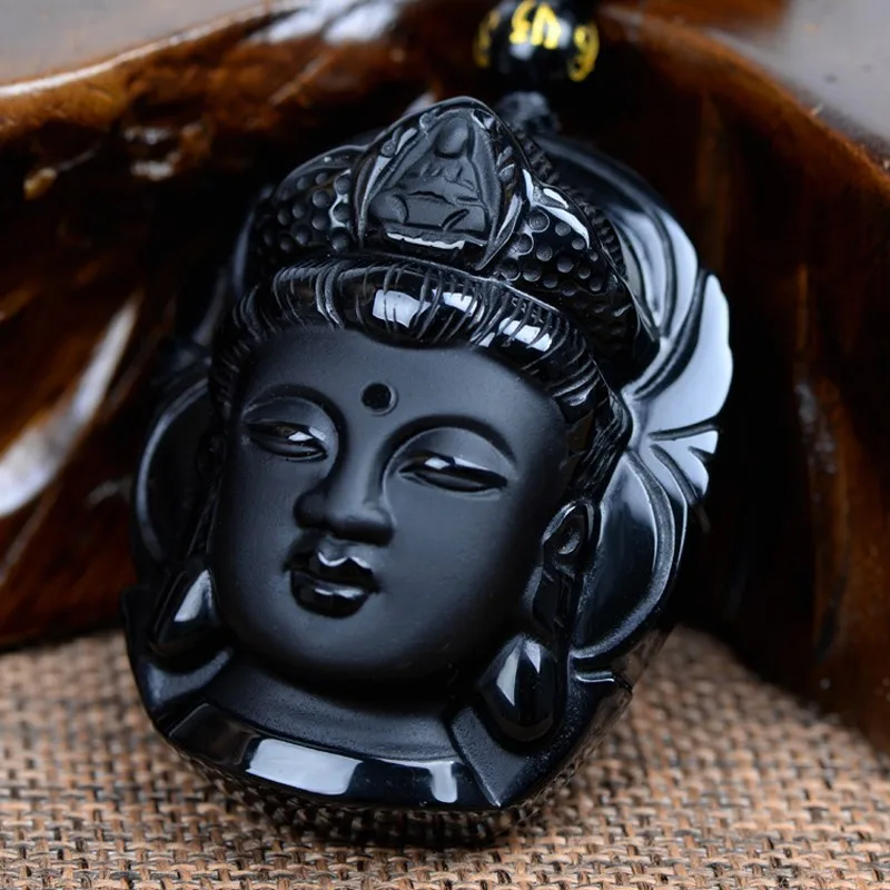 

Bead Curtain Natural Obsidian Scrub Pendant Black Guanyin Head Pendants Transhipped Buddha Head