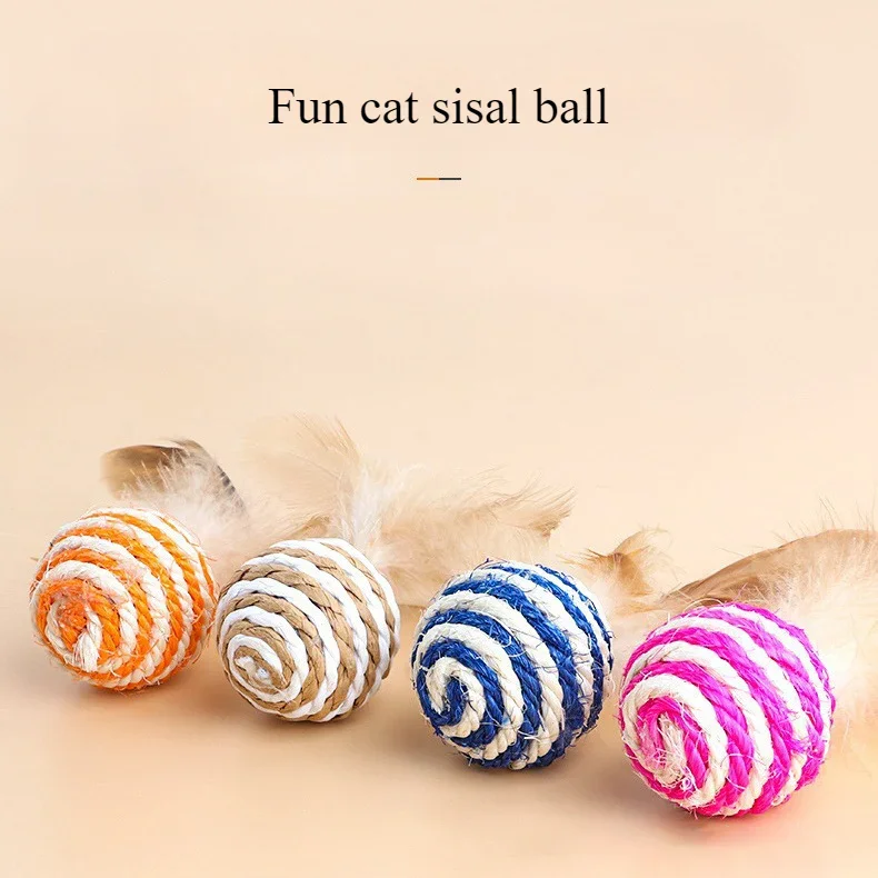 Pet Cat Toy Feather Teasing Cat Sound Sisal Ball Toy Bell Ball Self pleasure Soothing Tool