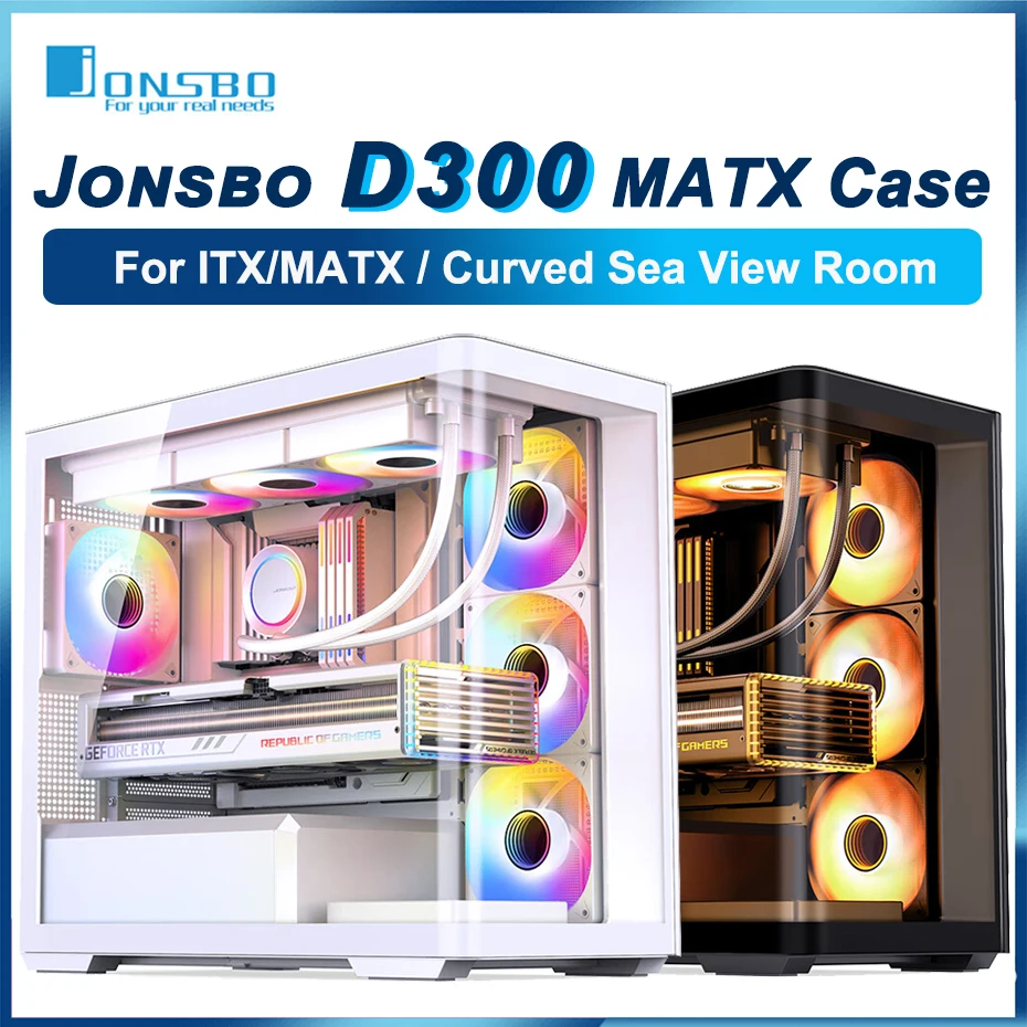 Imagem -01 - Jonsbo-caixa de Vidro Temperado Curvo para Refrigerador de Água 360 Atx Power Supply Desktop pc Game Chassis Sea View Room pc D300