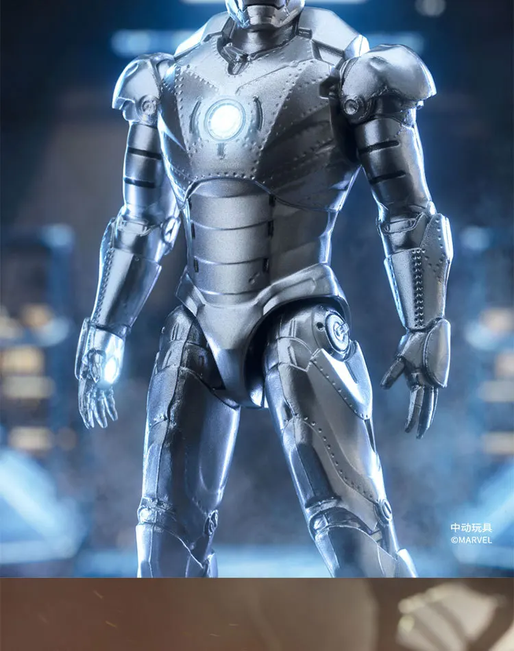 Latest Marvel Iron Man MK1-7 Mark Hall Of Armor 1-7 Action Doll Avengers Legendary Toy Nano Cabinet Lighting Model