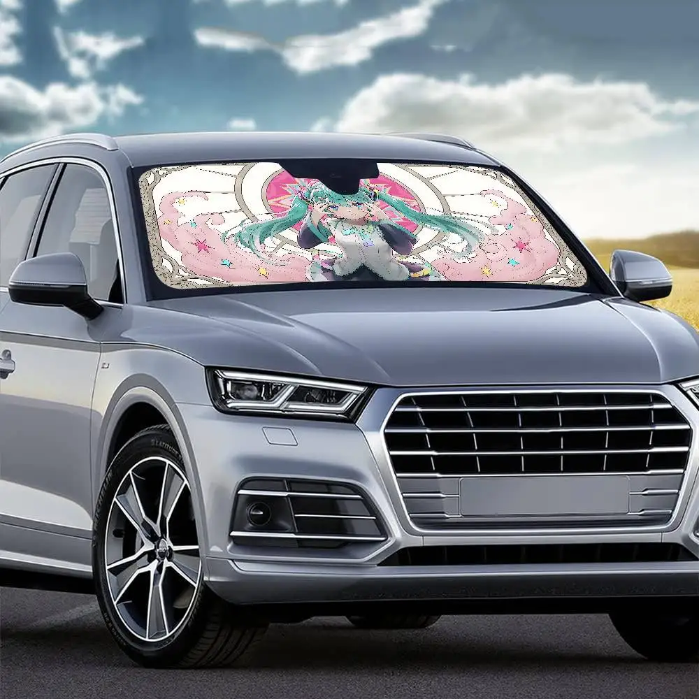 Popular Singer M-Miku Windshield Car Sunshade Funny Animal Windshield Sun Shade Window Cars Folding Rays Sun Visor Protector