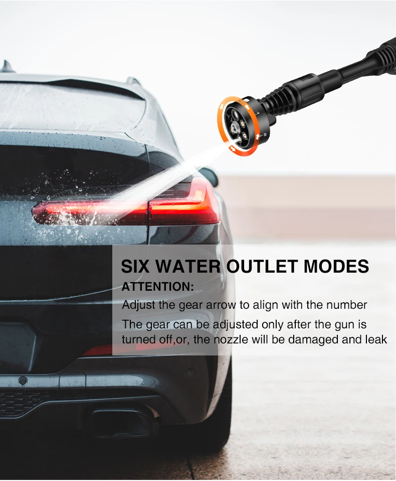 6-in-1 Spray Nozzle For Lithium Battery Wireless Car Washing Machine Combination Gun Head Multi-function Quick Connection