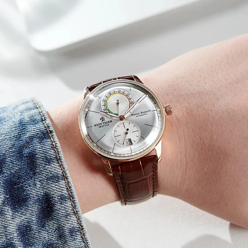 Reef Tiger/RT 10MM ultra-thin Men Watch Sapphire Glass Waterproof 50M Automatic Mechanical Watches Watch Luminous Date Clock