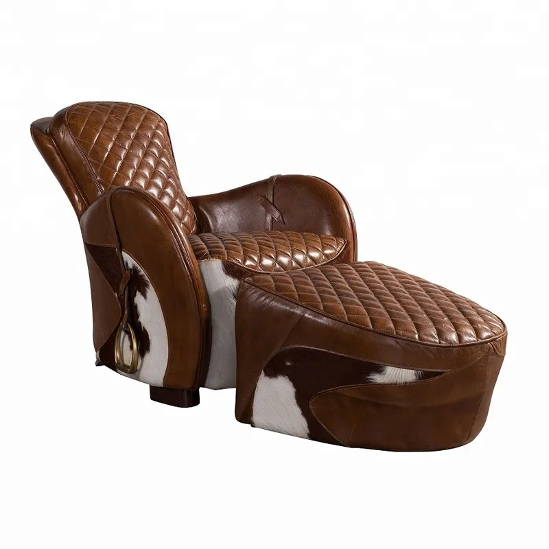 Chaise en Selle de Cheval group Vintage Américain Rétro, Fauteuil Inclinable en Cuir de Luxe avec Repose-Pieds pour la Maison