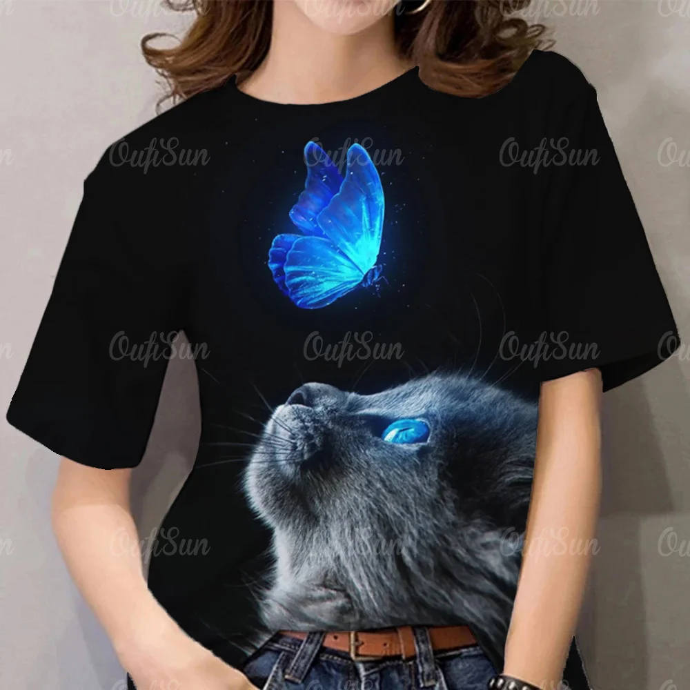 

Summer Women's T-shirt Cute Cat pattern printing T-shirt for Women fashion top Cartoon T-shirt for girls Casual women's clothing