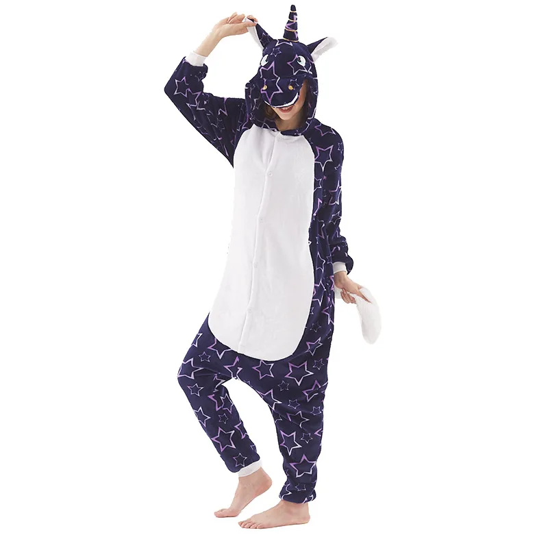 Unicorn Kigurumi Onesie Adult Women Animal Pajamas for Halloween Cosplay Flannel Unicornio Sleepwear Onepiece Winter Warm Pijama