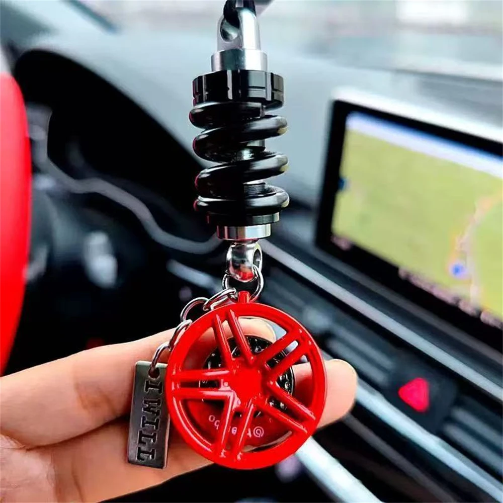 

Car Rearview Mirror Hanging Necklace JDM Racing Modification Zinc Alloy Wheel Hub Shock Absorber Pendant Auto Mirror Decoration