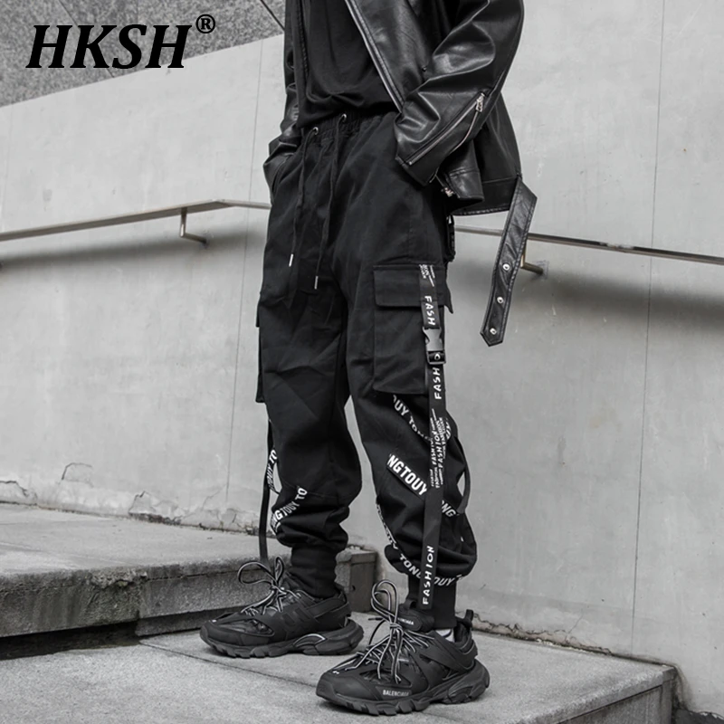 HKSH-monos de tendencia nacional para hombre, pantalones casuales de estilo coreano, Leggings de cinta, Hip Hop, Chic oscuro, primavera y otoño, nuevo, HK0110