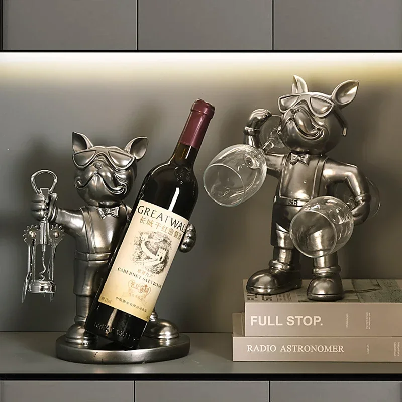 Imagem -02 - Francês Bulldog Cremalheira do Vinho Decoração Vinho Titular Cão Butler Garrafa Assento Resina Estátua Mesa Decoração Escultura