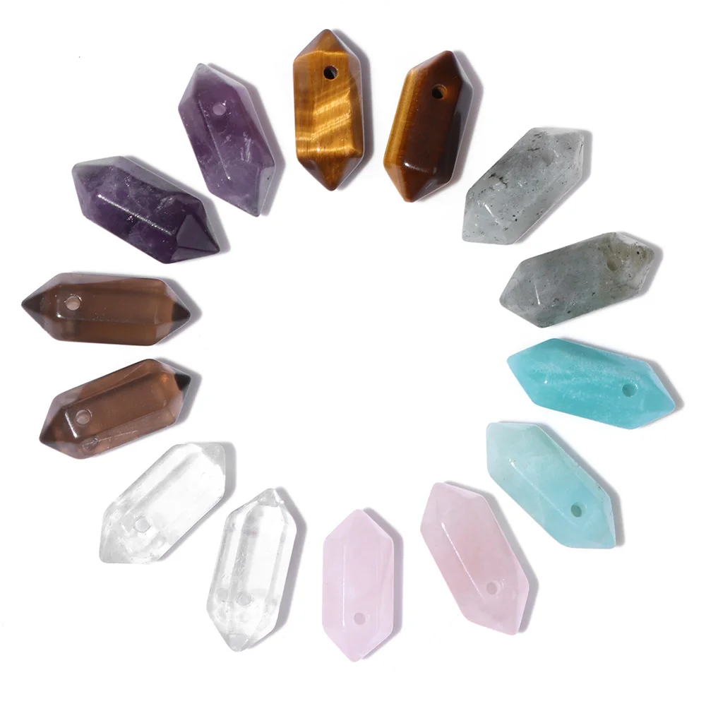 9X20mm Natural Semi-precious Stone Pendants Hexagonal Column Pendant