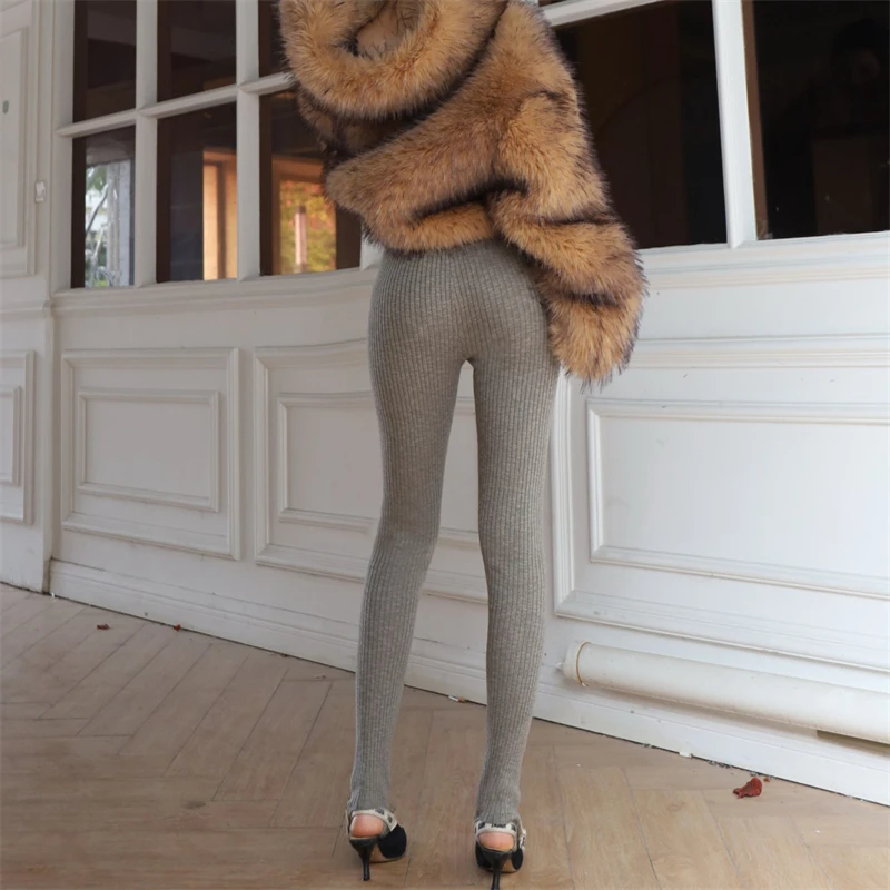 ربيع جديد المرأة مخصص مصبوغ الغزل مطاطا سليم صالح محبوك القدمين السراويل y2k جودة عالية موضة سليم صالح بنطال صغير الحجم #2