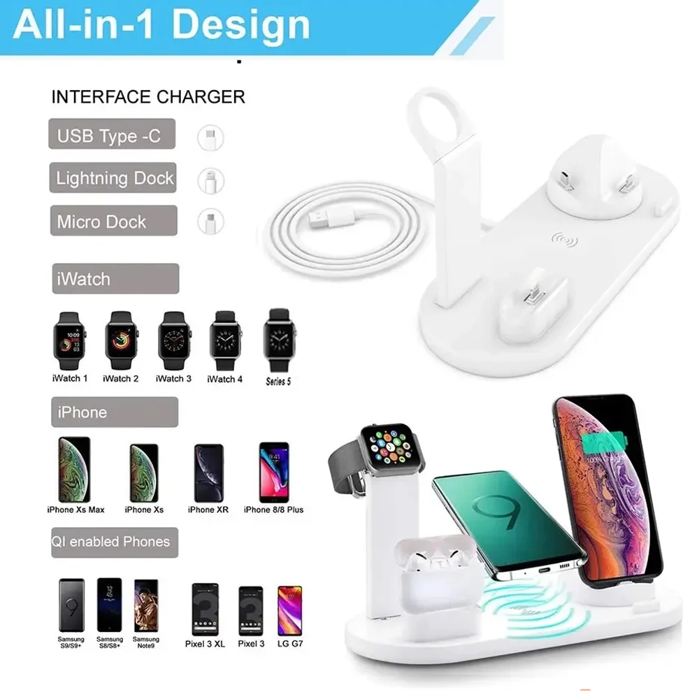 60W 4 In 1 Wireless Charger Stand For iPhone 15 14 13 12 X Samsung Galaxy S22 S21 Apple Watch Airpods Fast Charging Dock Station