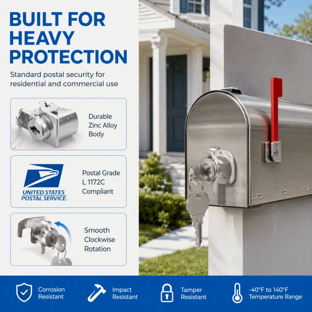 Zinc Alloy Mailbox Lock Tamper Resistant Weather Resistant Tumbler Lock 5 Pin Tumbler Easy to Install Cluster Box Lock