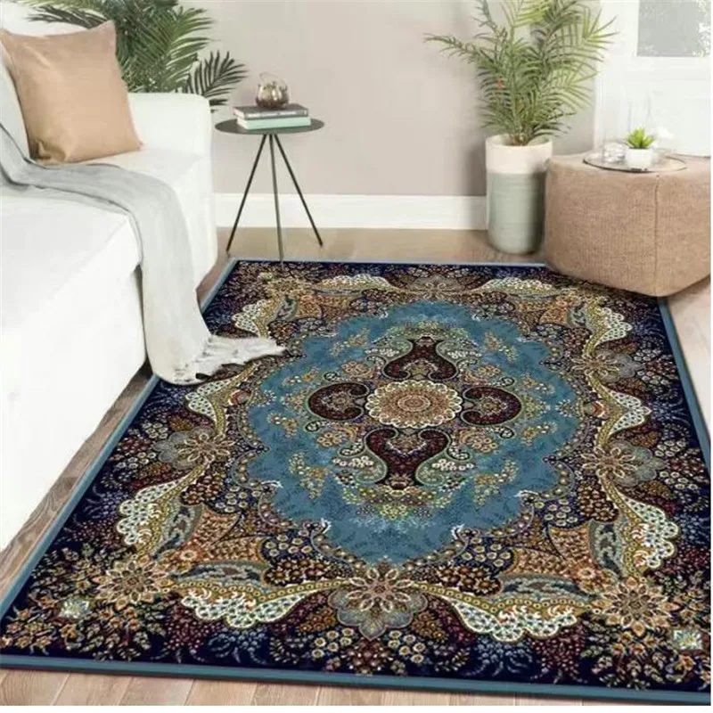 Europe blue Carpet Living Room Anti-skid Balcony Mat Vintage Bedroom Rug Bedside Kitchen Carpet Jacquard Countryside Rug Carpet