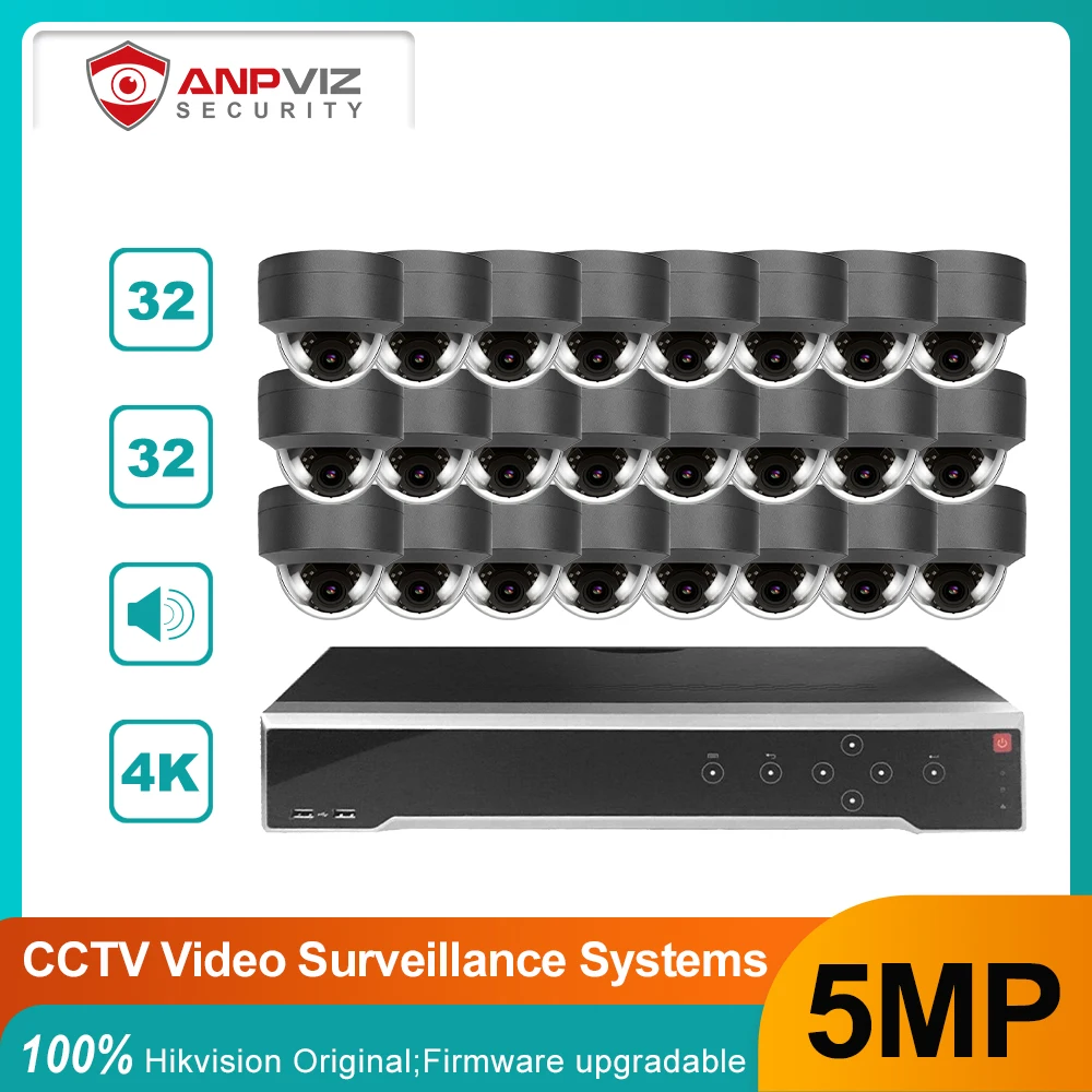 

OEM 32CH 4K NVR комплект системы безопасности Anpviz 5MP POE внутри помещений/наружная IP CCTV камера видеонаблюдения IP66 H.265