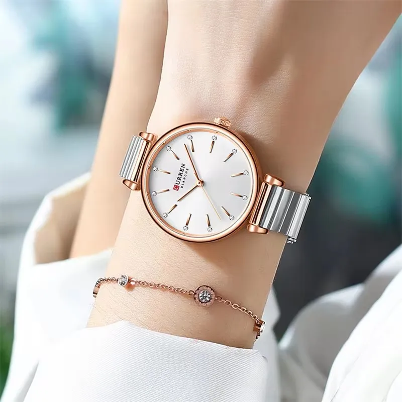 CURREN 9081 Fashion Women Quartz Watch Simple Design Stainless Steel Strap Waterproof Casual Business Ladies Elegant Wristwatch