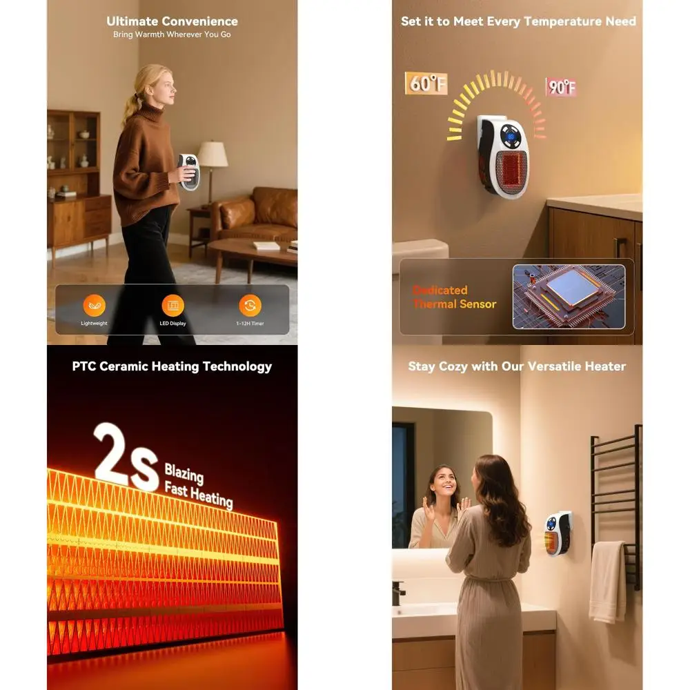 

Двойные внутренние настенные обогреватели мощностью 450 Вт с дистанционным управлением, таймером, светодиодным дисплеем и безопасным керамическим нагревом PTC.