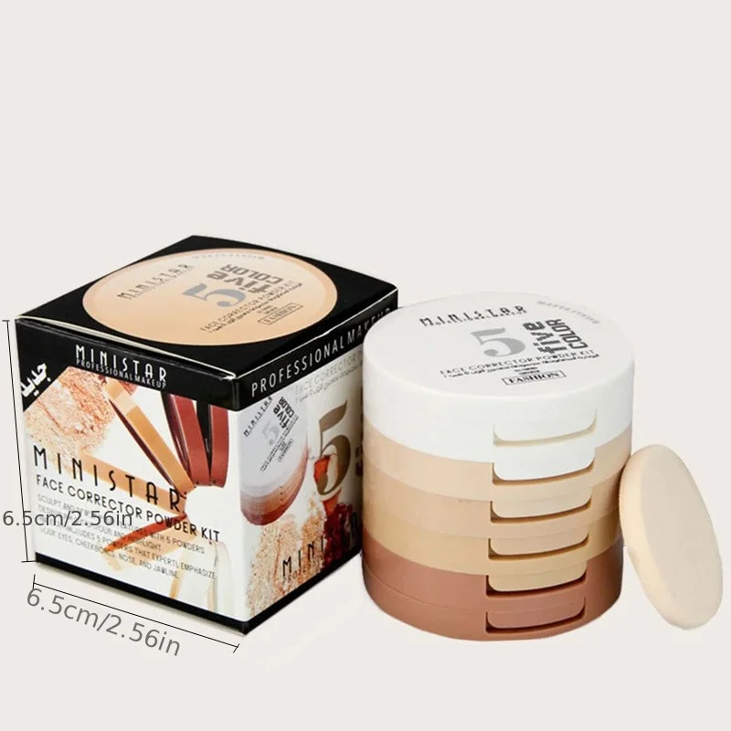 Concealer Contouring Powder, 5 Color 5 Decked Powder Tower, Brightening Skin Tone,Oil Control Makeup Loose Powder Setting Powder