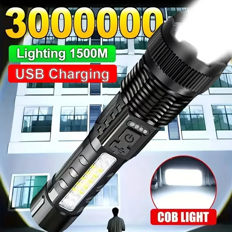 High Strong Power Led Flashlights Tactical Torch with Display Light Pen Clip USB Charging Camping Fishing Emergency Zoom Lantern