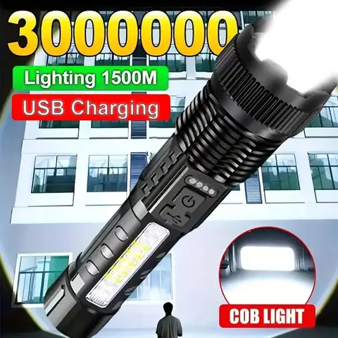 높은 강력한 전원 Led 손전등 전술 토치 디스플레이 라이트 펜 클립 USB 충전 캠핑 낚시 비상 줌 랜턴