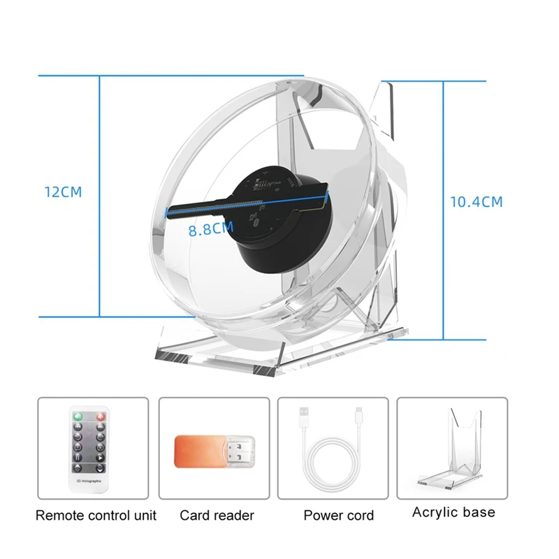 Imagem -06 - Projetor Holograma 3d Ventilador Sinal Led Desktop Jogador Holográfico Lâmpada Display Remoto Imagens de Suporte e Vídeo