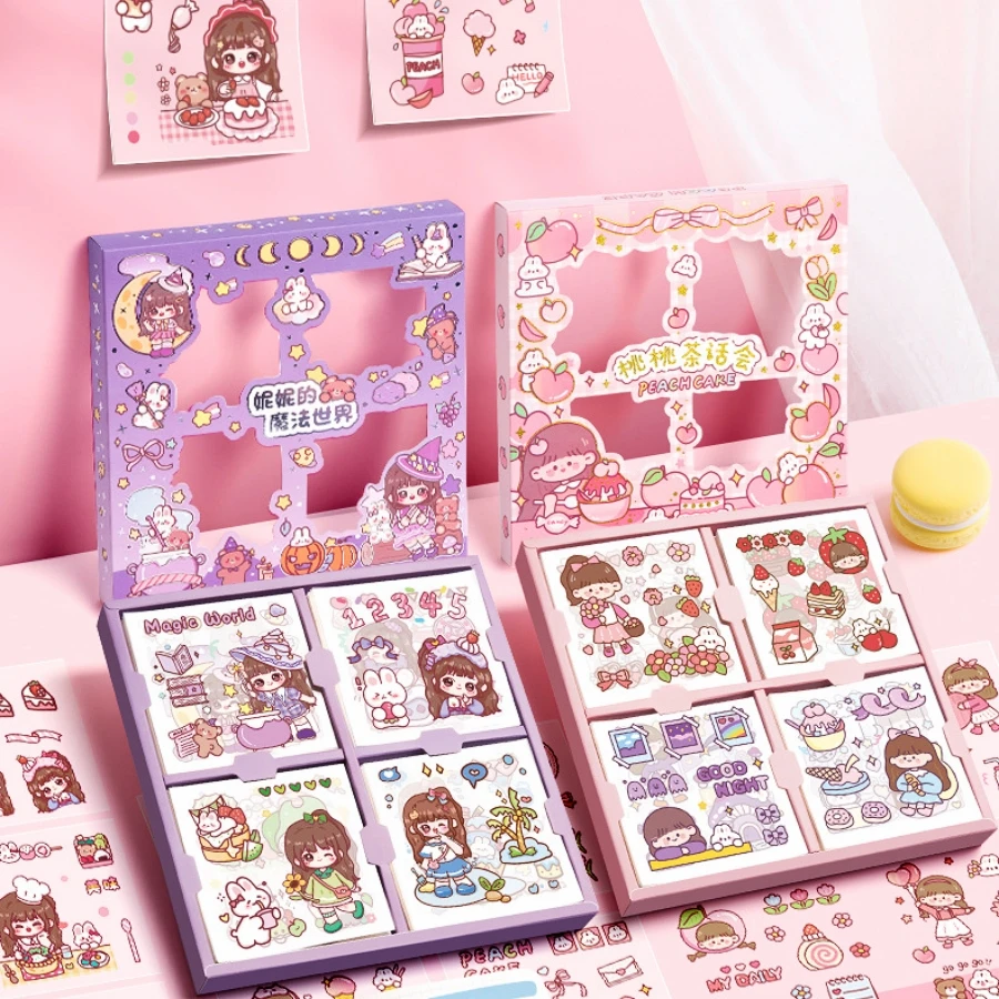 100Pcs Cartoon Girl Stickers, Transparent Waterproof Sticker, Cute Pattern, Non-repeating, DIY notebook