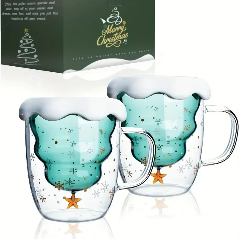 1pc, Christmas Tree Coffee Mug, Double Walled Glass Coffee Cups, Heat Insulated Water Cups, Summer Winter Drinkware, Xmas Gifts