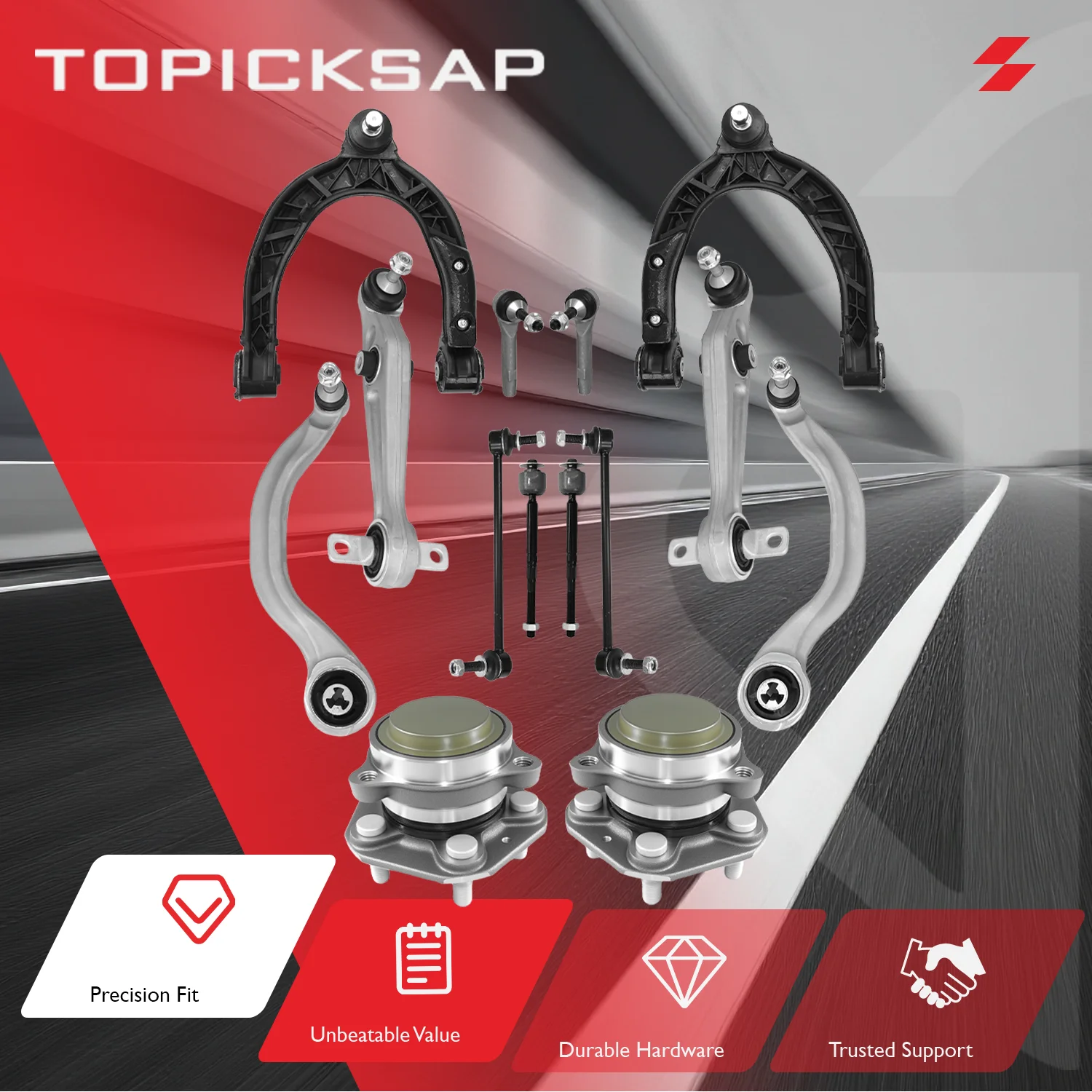 TOPICKSAP 14Pcs Front Wheel Bearing Hub With Control Arm Suspension Replacement Kit For Tesla Model 3 2017-2026
