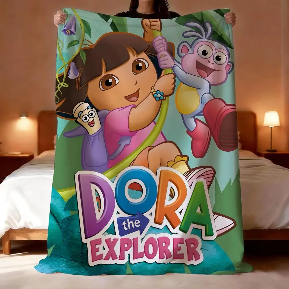 Animated Series Dora the Explorer Throw Short Plush Throw Blanket Soft Skin-Friendly Multi-Scene Home Office