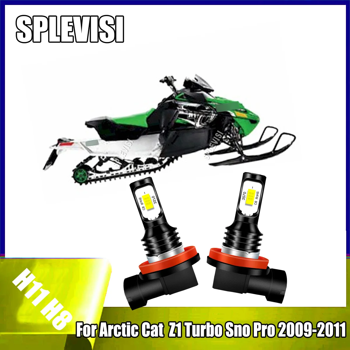

2x High Beam Headlight LED Bulbs Xenon White -Reveals True Road Colors at Night For Arctic Cat Z1 Turbo Sno Pro 2009 2010 2011