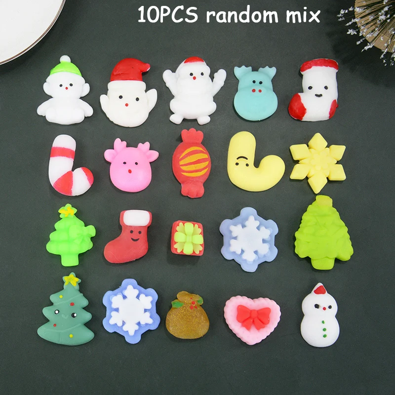 10Pcs Christmas Squishy Stress Relief Toys for Kids Party Favors Birthday Rewards Gifts Goodie Bag Filler Santa Claus New Year