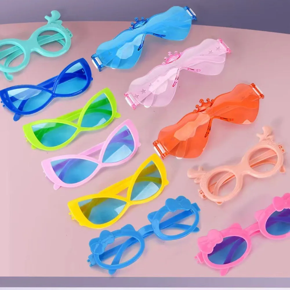 2pcs/set Doll Sunglass Retro Cool Doll Glasses Multicolor Round Frame Mini Plastic Heart Glasses Fashion Styles Retro